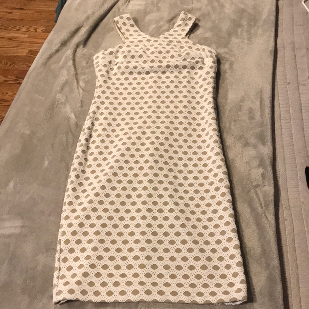 White and tan lace dress
